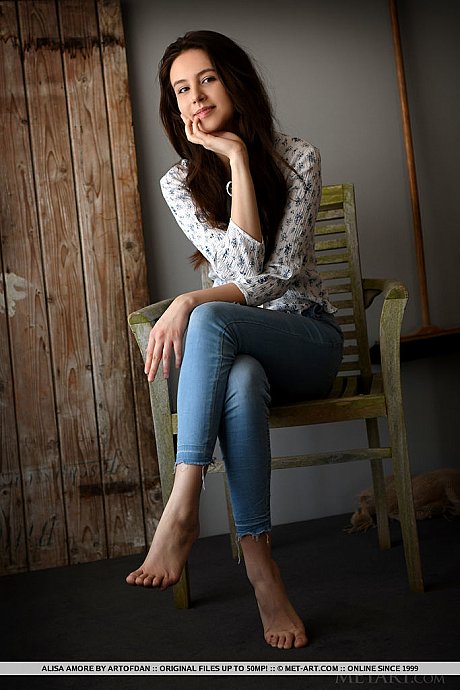 Sweet brunette young Alisa Amore removes blue jeans on way to modeling nude - Image 3 of 18  in Babe category   featuring Alisa Amore 