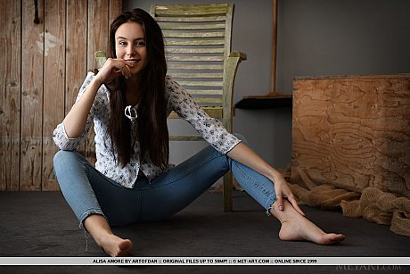 Sweet brunette young Alisa Amore removes blue jeans on way to modeling nude - Image 4 of 18  in Babe category   featuring Alisa Amore 