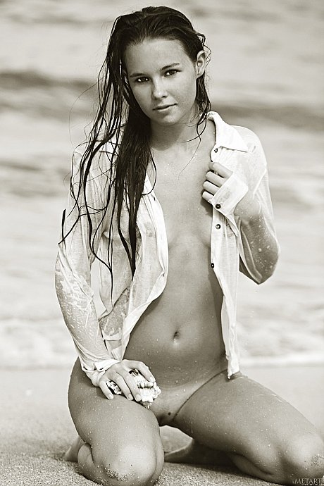 Young Aria A poses nude on the sandy beach & shows her hot body with tan lines - Image 12 of 20  in Model category   featuring Aria A 