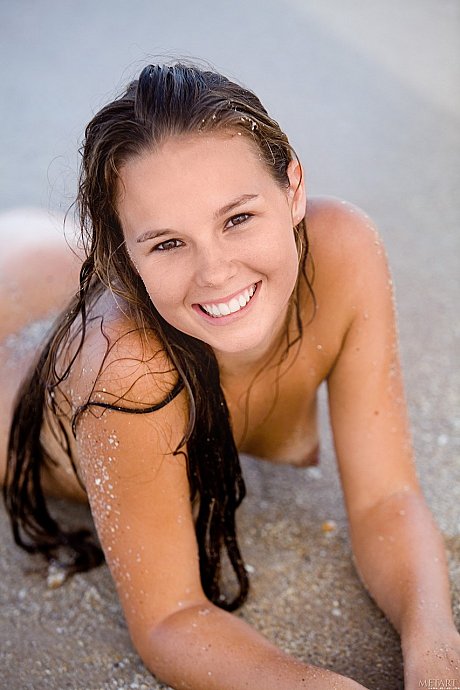 Young Aria A poses nude on the sandy beach & shows her hot body with tan lines - Image 19 of 20  in Model category   featuring Aria A 