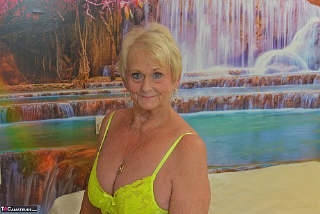 Yellow-haired old lady Sparkle looses her saggy titties from neon underwear - Image 3 of 16  in Amateur category   featuring Sparkle 