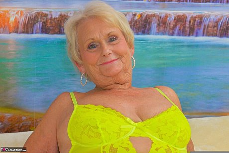 Yellow-haired old lady Sparkle looses her saggy titties from neon underwear - Image 5 of 16  in Amateur category   featuring Sparkle 