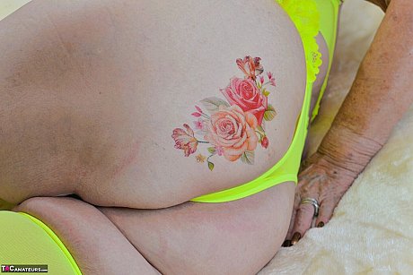 Yellow-haired old lady Sparkle looses her saggy titties from neon underwear - Image 10 of 16  in Amateur category   featuring Sparkle 
