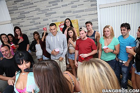 Sleazy pornstars with big breasts undress and share dicks and toys at a party