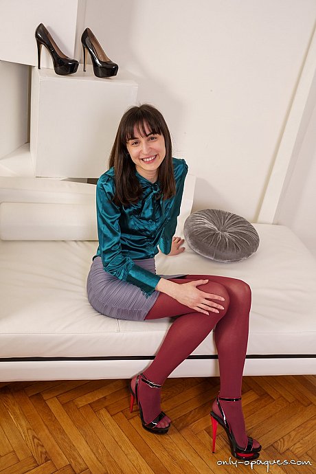 Solo girl girlfriend girl Zlata uncovers her tiny titties while wearing pantyhose - Image 2 of 16  in Pantyhose category   featuring Zlata 