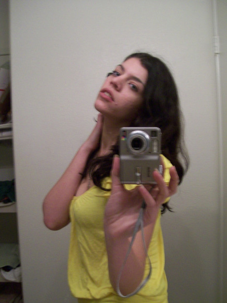 Dark haired teenie takes selfies of her nice booty & natural boobies in the mirror - #160889