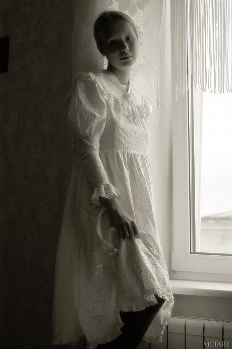 Pantyless babe shows her puffy nipples and pussy while posing by the window - Image 4 of 20  in Pussy category   featuring Koika 