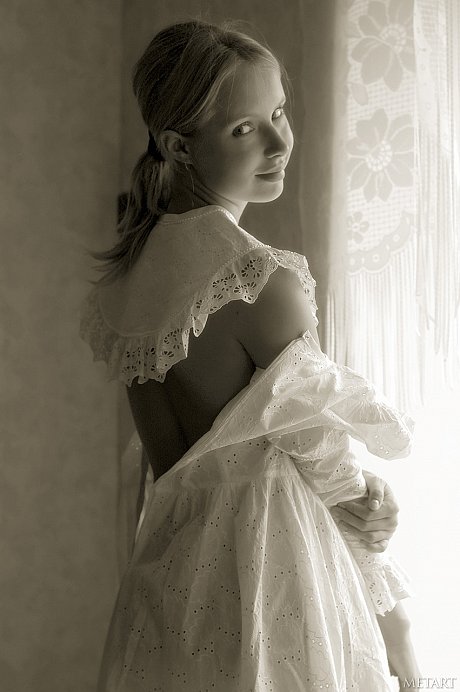 Pantyless babe shows her puffy nipples and pussy while posing by the window - Image 10 of 20  in Pussy category   featuring Koika 