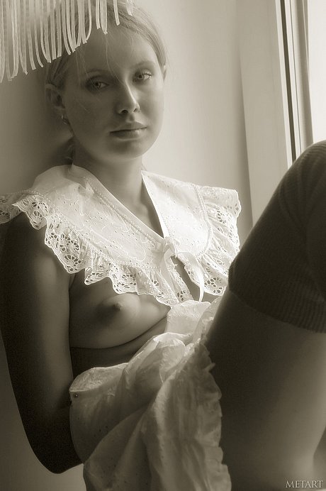 Pantyless babe shows her puffy nipples and pussy while posing by the window - Image 17 of 20  in Pussy category   featuring Koika 