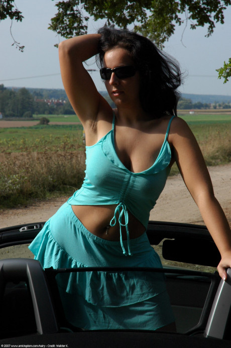 Amateur teenie Sandy lets out her massive tits and nips and masturbates outdoors - #1266659