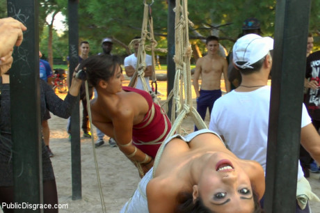 Stunning girls are tied together during a public humiliation session - #233047