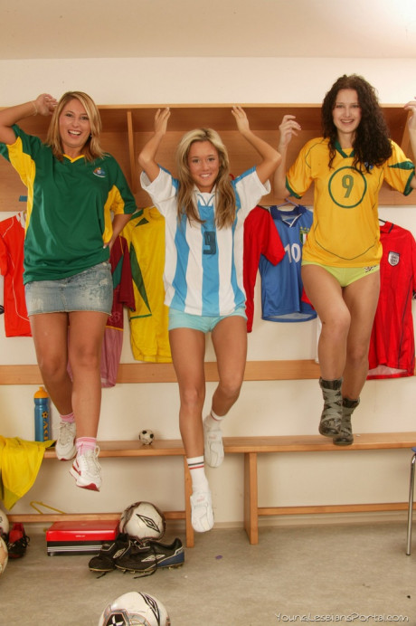 Young lesbians pleasure each other with dildos wearing soccer uniforms - #1472733