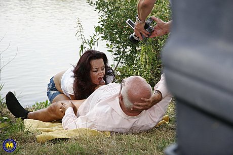 Older European Sharissa gives astonishing fellatio to cougar and young teen studs - Image 19 of 21  in Outdoor category   featuring Sharissa 