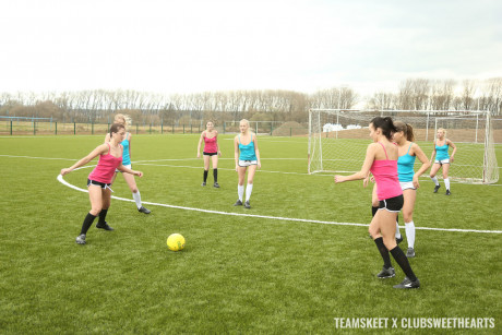 Soccer bitches show their bodies at the field before lesbian swingers party in a shower - #1226104