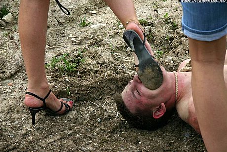 Cruel women trample and piss a submissive fiance BF stud during outdoor CFNM play - Image 8 of 16  in Outdoor category