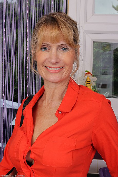 Amateur MILF Jane B displays her large melons while masturbating in the cuisine - Image 2 of 20  in Pussy category   featuring Jane B 