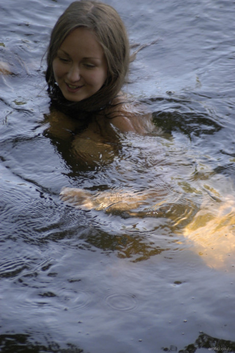 Wild young with nice curves Aneli A flaunts her large boobies in the river - #239597