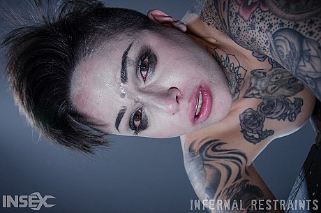 Tattooed female Leigh Raven has her moth forced open during BDSM play - Image 6 of 14  in Pussy category   featuring Leigh Raven 