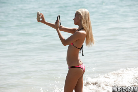 Beach voyeur spies wet blonde babe Uma Jolie and her phat butt in bikini - #461619