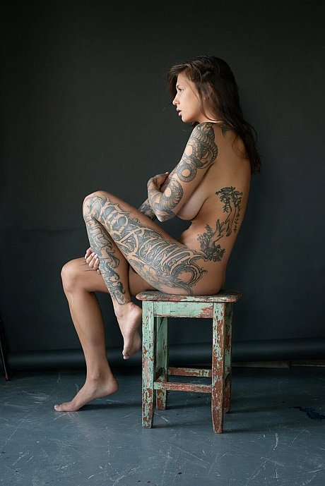 Tattooed slut lady poses in her underthings as well as undressed albeit in a SFW manner - Image 10 of 20  in Model category   featuring Evgenia Talanina 