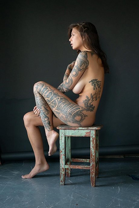 Tattooed slut lady poses in her underthings as well as undressed albeit in a SFW manner - Image 11 of 20  in Model category   featuring Evgenia Talanina 