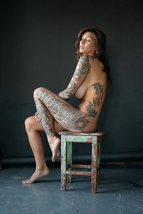 Tattooed slut lady poses in her underthings as well as undressed albeit in a SFW manner - Image 12 of 20  in Model category   featuring Evgenia Talanina 