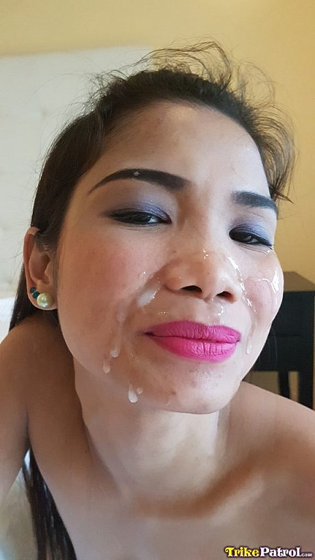 Lover jerks off looking at skinny Filipina in leggings and cums on her face - Image 17 of 17  in Pussy category   featuring Hazel 