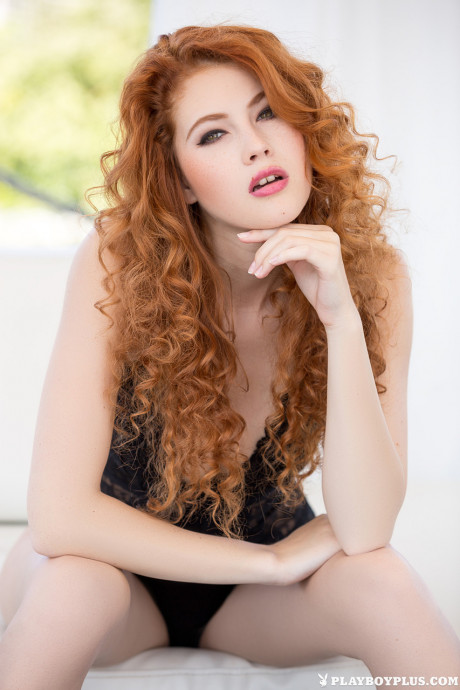 Curly haired ginger Heidi Romanova teasing with her incredible body on sofa - #61648