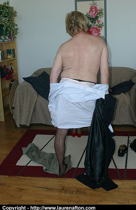 Cougar red hair in glasses and pantyhose sucks off a crossdresser - Image 6 of 12  in Amateur category   featuring Lauren Afton 