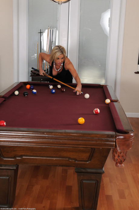 Blondie MILF Payton Hall shows her delicious cunt from behind while playing pool - #935667