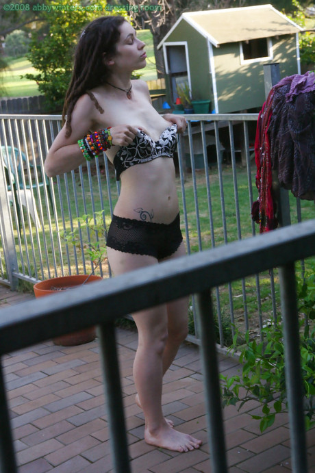Horny brunette amateur Elyse getting dressed after masturbating - #410658