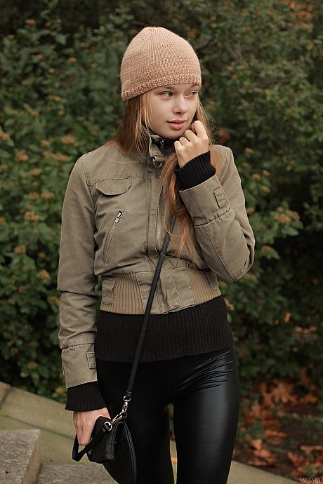 Petite sweety Milena D spreads her bush while posing in her pantyhose - Image 19 of 20  in Outdoor category   featuring Milena D 