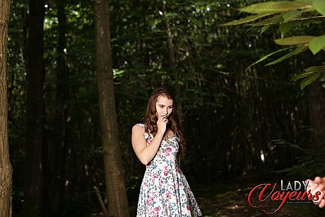 Brunette babe Brook Logan strips her fine dress & poses for a voyeur in woods - Image 10 of 21  in Pussy category   featuring Brook Logan 