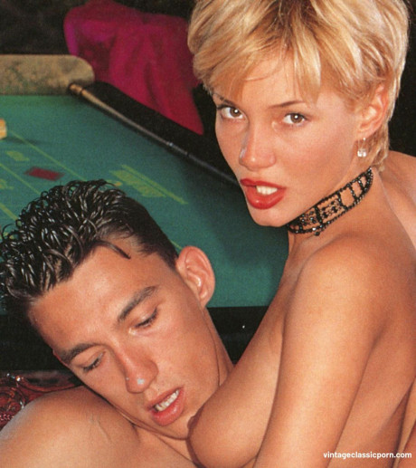 Vintage babe with monstrous boobies takes 2 dicks in her bushy vagina on a billiard table - #1395113