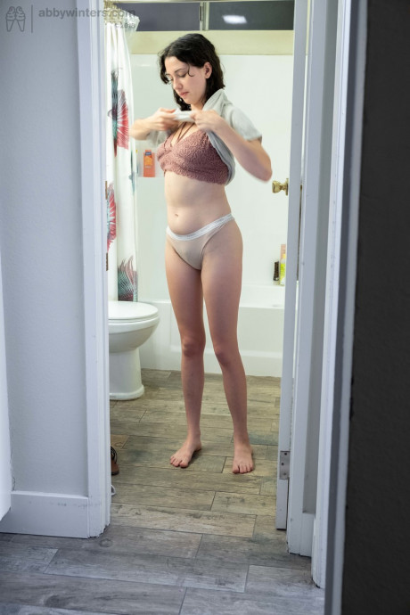 Nude brunette with natural bush Mary J caught getting dressed in the bathroom - #1296213