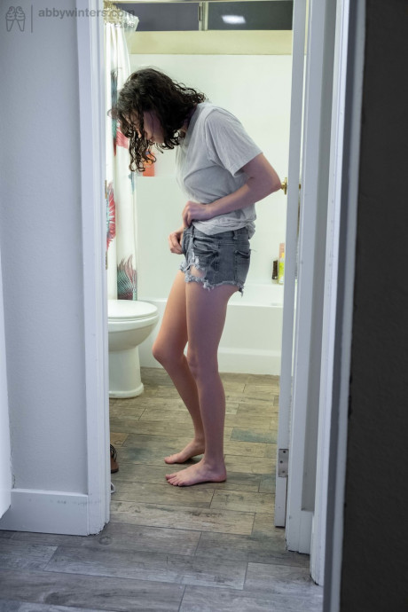 Nude brunette with natural bush Mary J caught getting dressed in the bathroom - #1296217