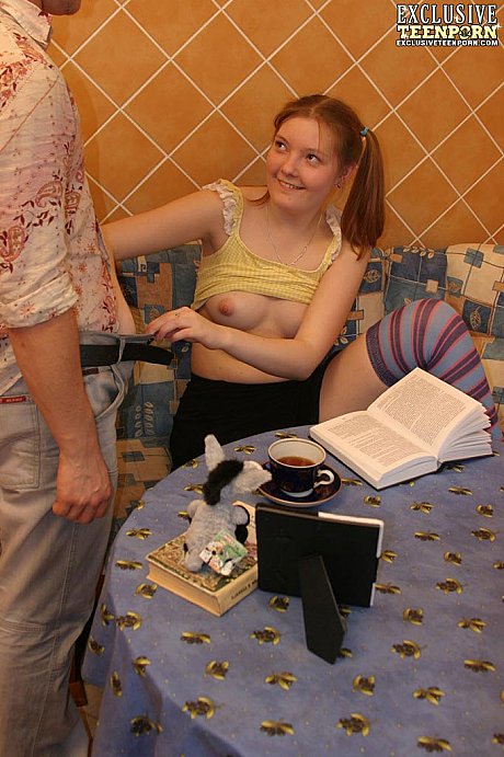 Fresh teenie looking ginger head takes it up the behind in long socks and pigtails - Image 4 of 20  in Pussy category   featuring Anna 