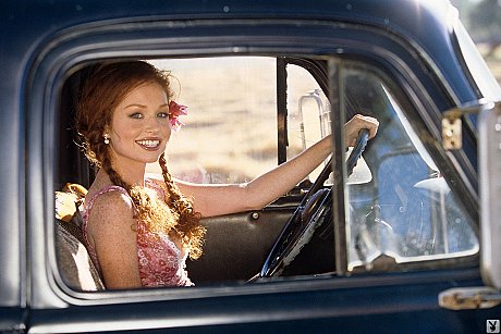 Irresistible ginger head sweety Scarlett Keegan shows natural melons in farm truck - Image 1 of 16  in Model category   featuring Scarlett Keegan 