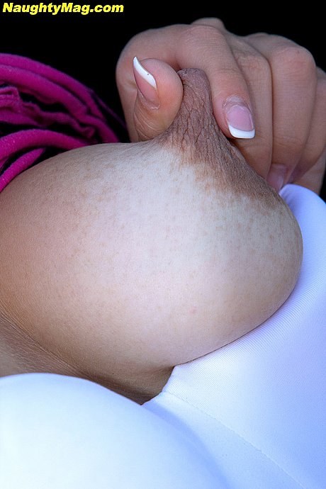 Brunette Lexi sheds shorts & white panties outdoors for large nipples closeup - Image 11 of 16  in Close Up category   featuring Lexy 