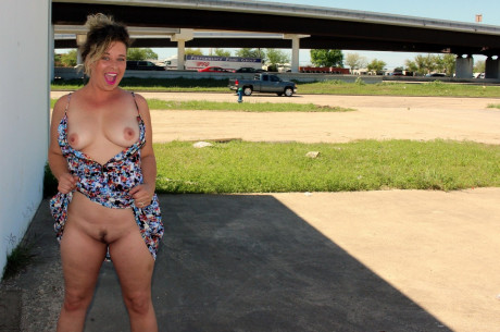 Wild housewife June Larue goes for a walk in public with behind plug in booty - #730362