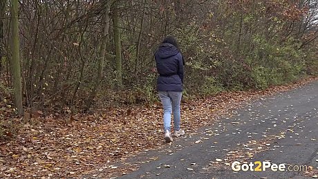 Dark-haired skank girlfriend lady pulls down her jeans to take a piss while out for a walk - Image 15 of 15  in Pussy category   featuring Helen 