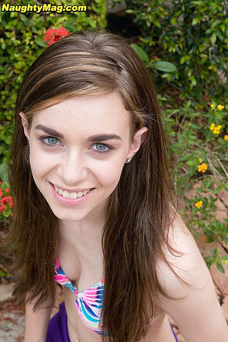 Chick gf chick next door type Tali Dova doffs her bikini top before getting in a pool