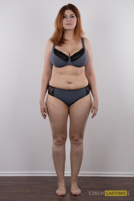 Overweight ginger Eva stands straight while clothed and totally undressed too - #937210