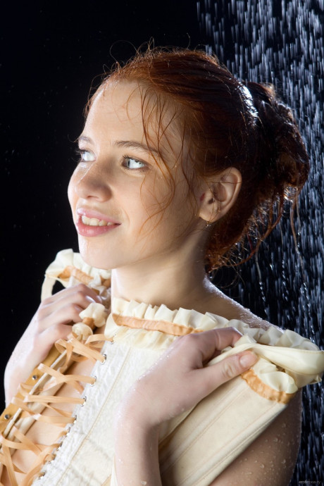 Glamorous ginger teen Gillian A strips under the shower & shows her large breasts - #892189