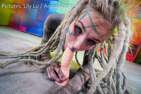 Heavily tattooed skank lady Anuskatzz toys her butthole while sporting dreadlocks - #508099