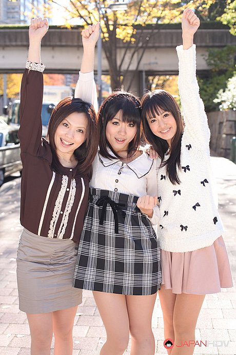 Three Japanese whores in skirts pose outdoors for a SFW shoot - Image 5 of 15  in Outdoor category   featuring Kotomi Asakura, Tsubaki Housho, Chise Aoba 