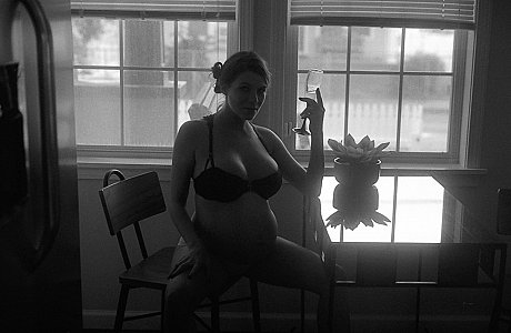 Pregnant lady masturbates with a vibrator in an erotic B&W scene - Image 8 of 20  in Pussy category  