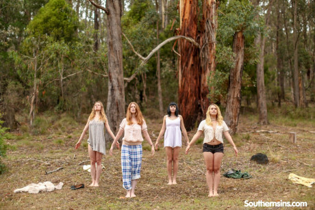 Beautiful Australian ladies practicing yoga in their hot outfits in nature - #975544