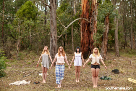 Beautiful Australian ladies practicing yoga in their hot outfits in nature - #975545