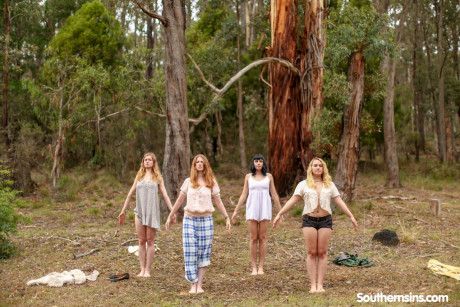 Beautiful Australian ladies practicing yoga in their hot outfits in nature - #975546